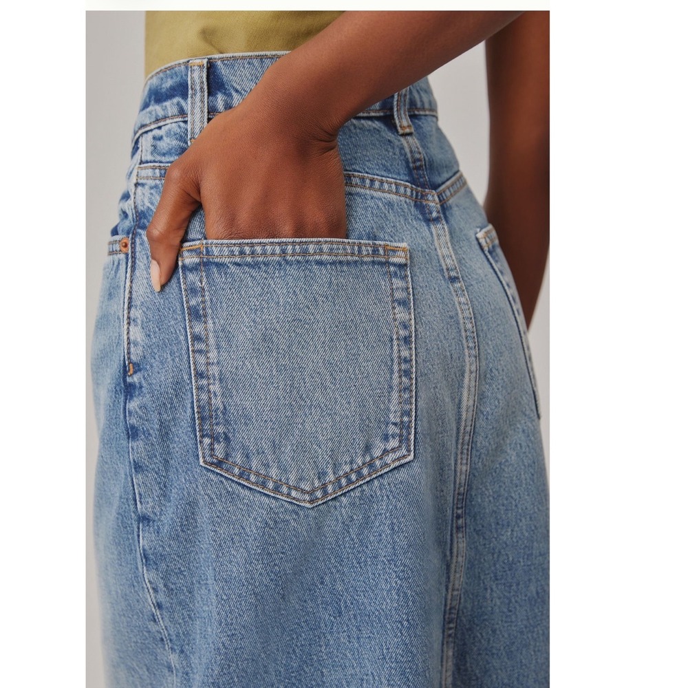 $168 Reformation Nila Long Denim Jean Skirt Blue Crossover Waist Midi Slit 26 4 - Picture 5 of 15